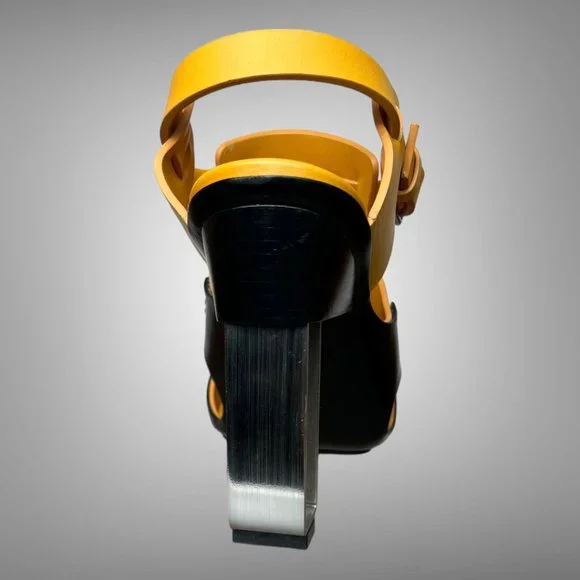 HERMES CALF LEATHER YELLOW MANGO REMIX SANDAL SHOES EU 40 HEELS - Picture 6 of 13